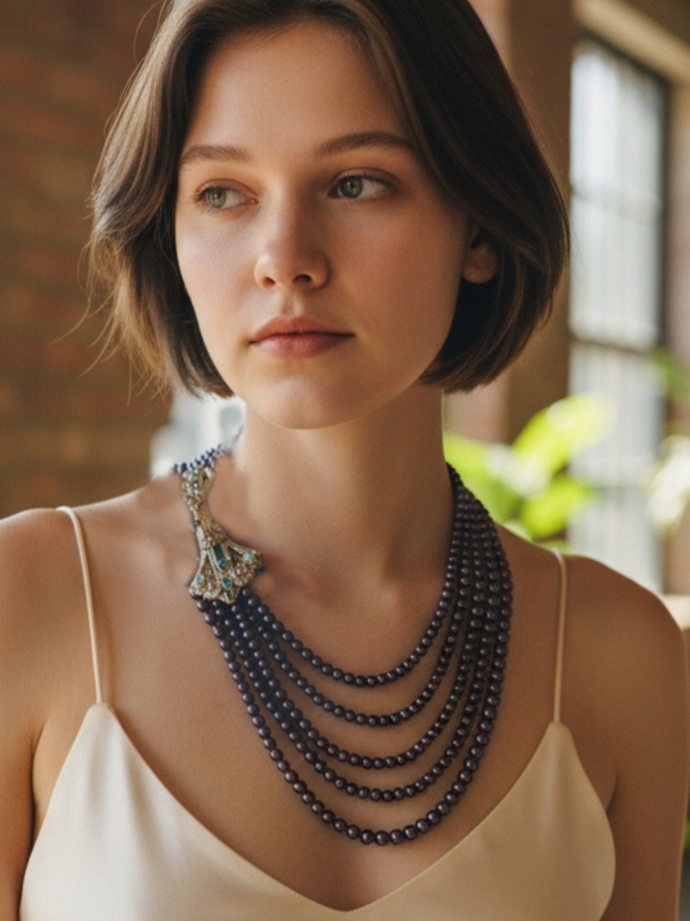 Heidi Daus  multi strand navy pearl necklace with Swarovski crystal clasp NIB - Picture 16 of 16